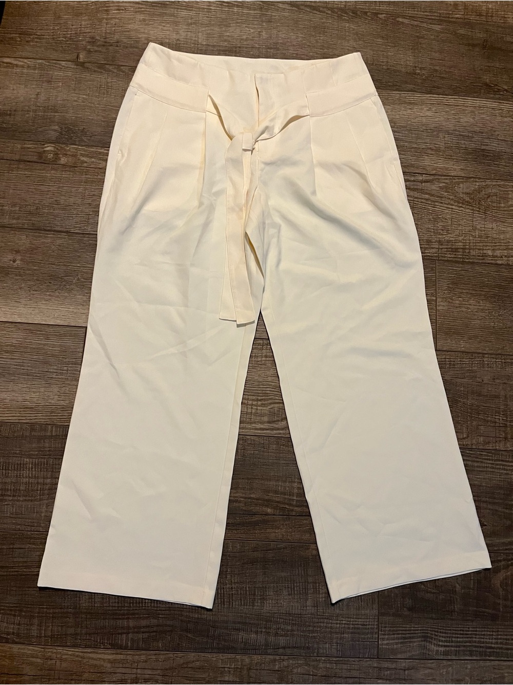 Cato Cream High-Waist Lightweight Flowy Tie-Waist Wide-Leg Pants